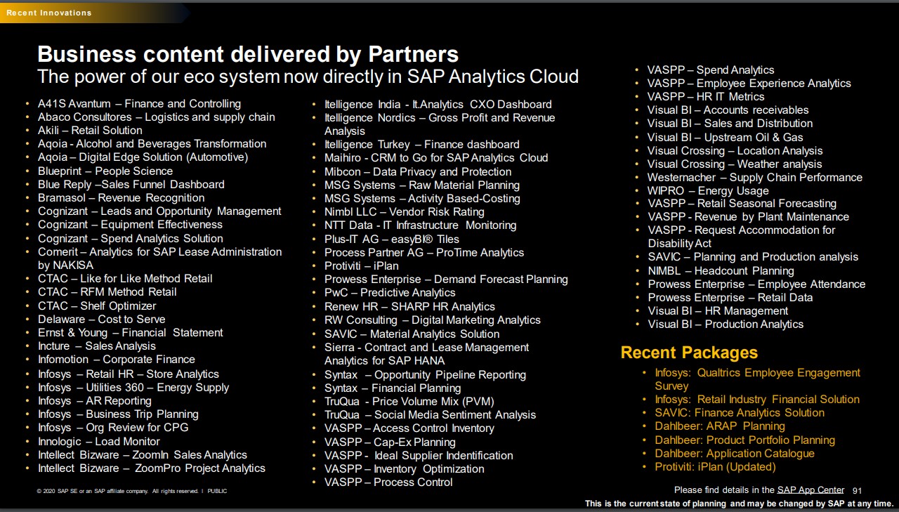 Business Content von SAP Partnern für SAC
