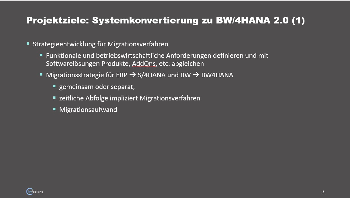 Projektziele bei Systemkonvertierung zu BW/4HANA 1