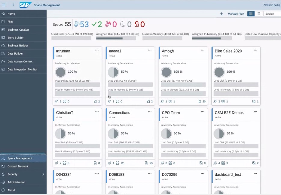 Screenshot SAP DWC Space Management