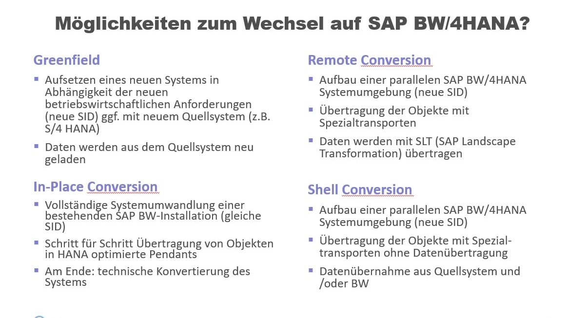 Möglichkeiten zum Wechsel auf SAP BW/4HANA